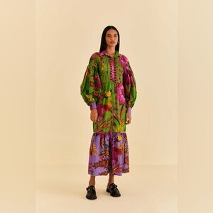 FARM Rio Green and Purple Floral Maxi Dress